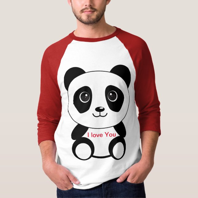 Cute Panda säger att jag kärlek dig. Sitta. T Shirt (Framsida)