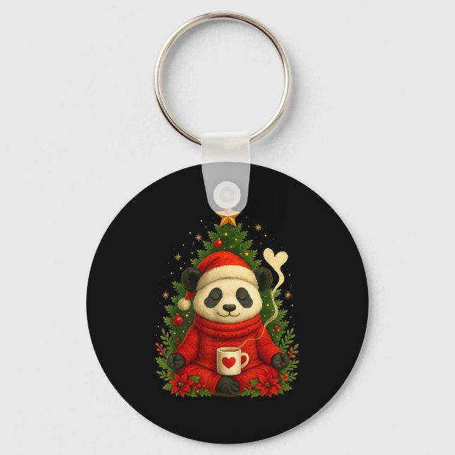 Cute Panda Santa Coffee Holiday Tee For Animal Lov Nyckelring (Framsida)