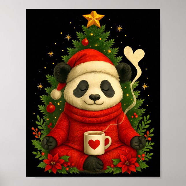 Cute Panda Santa Coffee Holiday Tee For Animal Lov Poster (Framsidan)