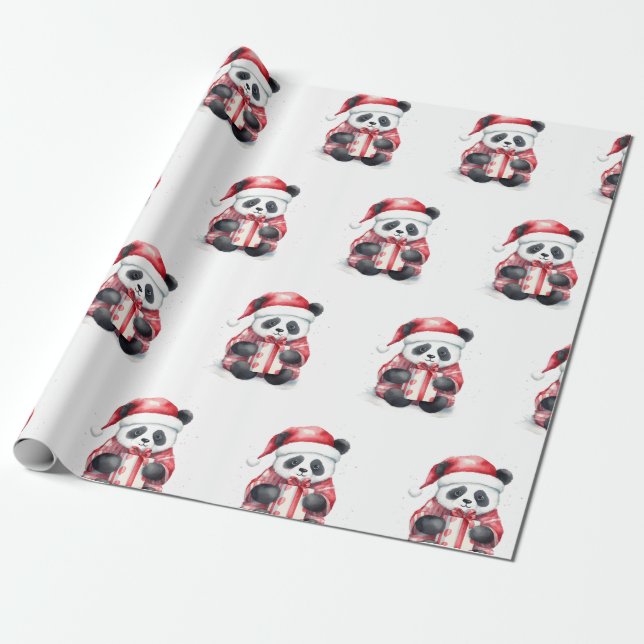 Cute Panda Santa Winter helgdag mönster Presentpapper (Utrullad)