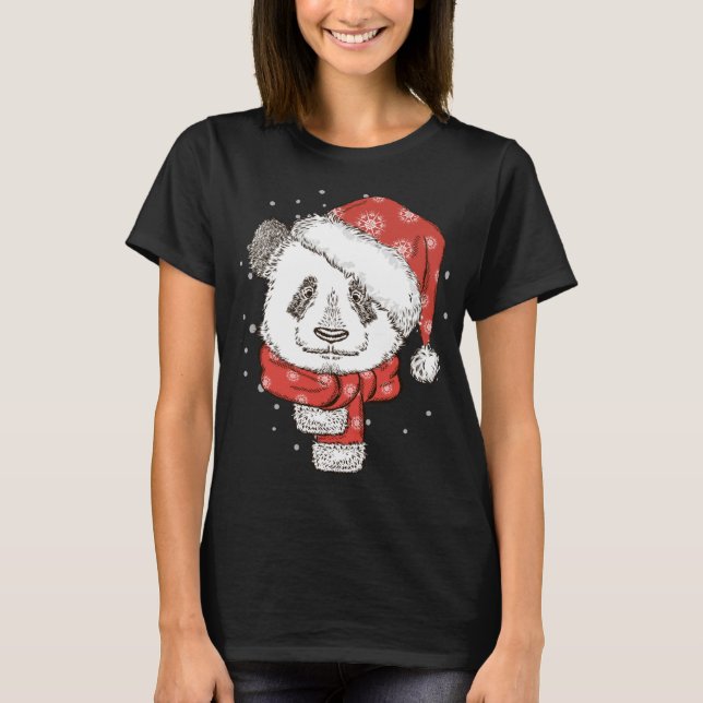 Cute Panda Santa's Hat jul Panda Bear Älskare T Shirt (Framsida)