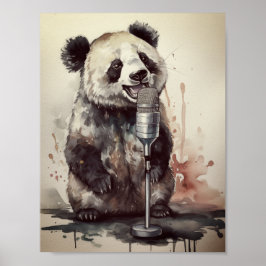Cute panda singlar genom retromikrofon poster