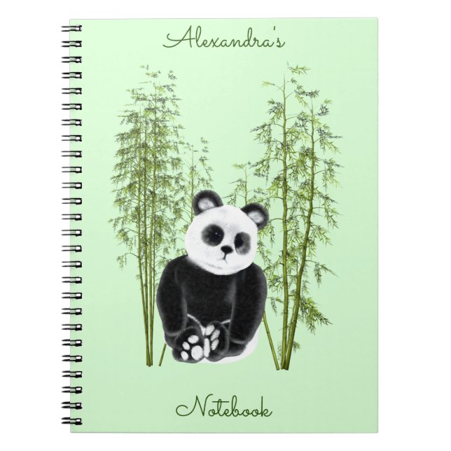 Cute Panda Sitta i Bamboo Anteckningsbok (Framsidan)