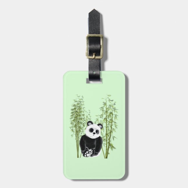 Cute Panda Sitta i Bamboo Bagagebricka (Vertikal Framsida)