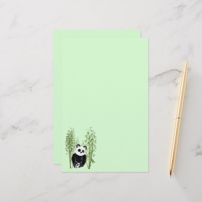 Cute Panda Sitta i Bamboo Brevpapper (Fram/Back In Situ)