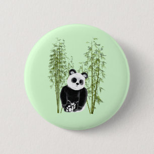 Cute Panda Sitta i Bamboo Button Knapp