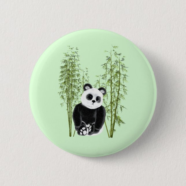 Cute Panda Sitta i Bamboo Button Knapp (Framsida)