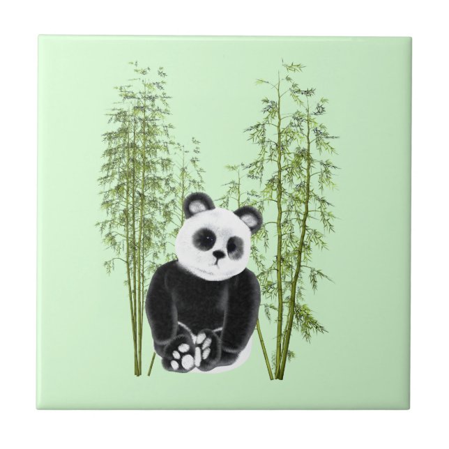 Cute Panda Sitta i Bamboo Kakelplatta (Framsidan)