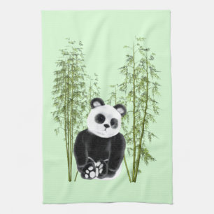 Cute Panda Sitta i Bamboo Kökshandduk