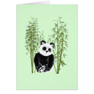 Cute Panda Sitta i Bamboo-kort Hälsningskort