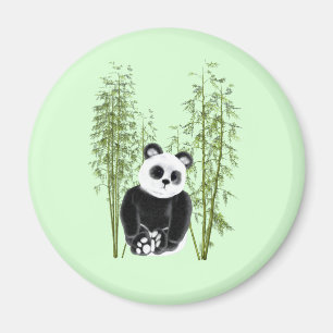 Cute Panda Sitta i Bamboo Magnet