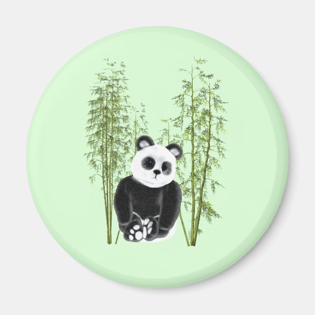 Cute Panda Sitta i Bamboo Magnet (Framsidan)