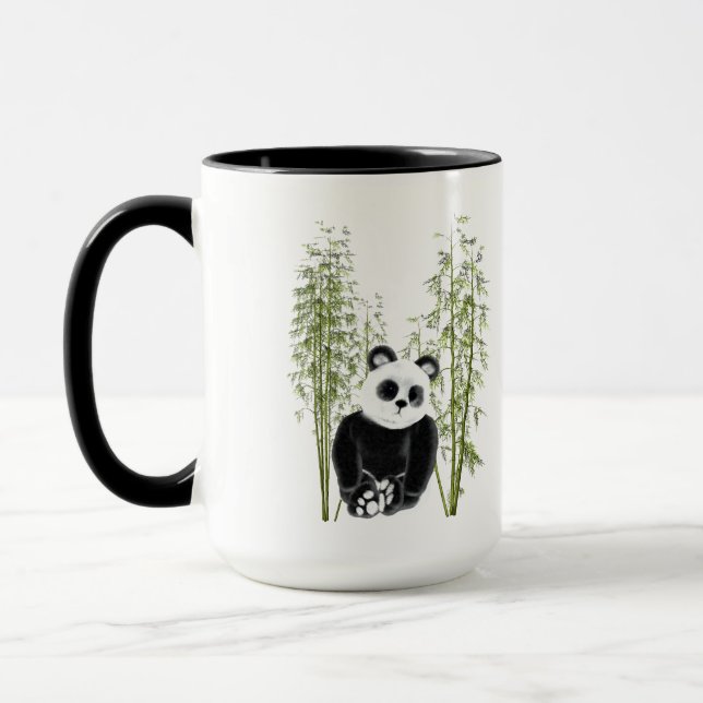 Cute Panda Sitta i Bamboo Mugg (Vänster)