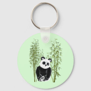 Cute Panda Sitta i Bamboo Nyckelring