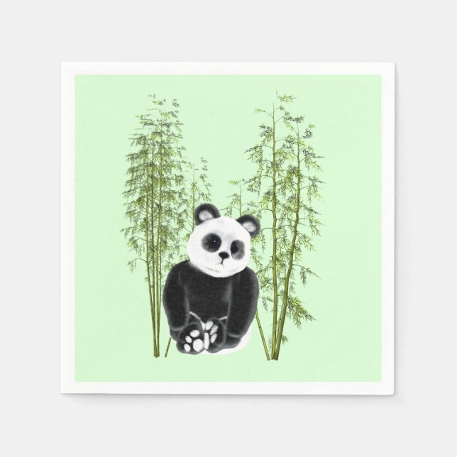 Cute Panda Sitta i Bamboo Pappersservett (Framsidan)