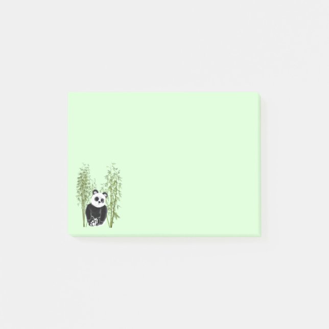 Cute Panda Sitta i Bamboo Post-it Block (Framsida)