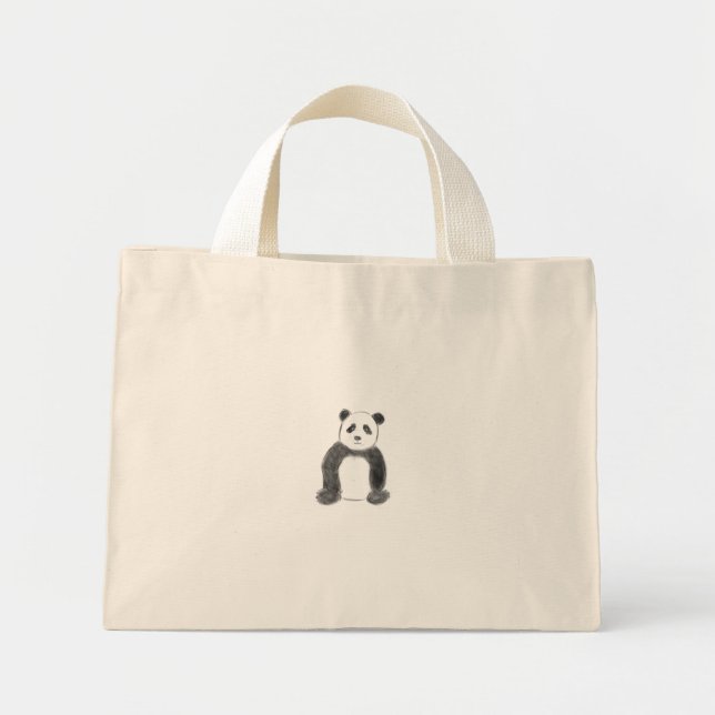 Cute panda-skiss, svart och vit mini tygkasse (Framsidan)