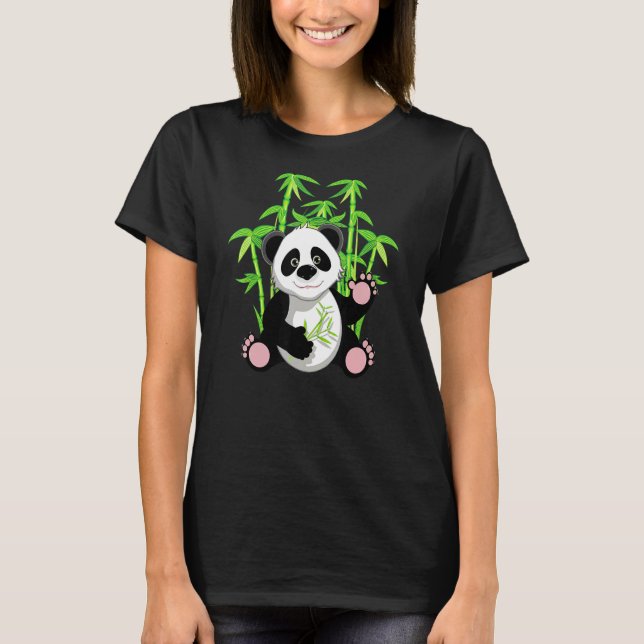 Cute Panda som äter bamboo i skogsdjur T Shirt (Framsida)