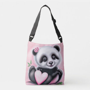 Cute panda som håller ett hjärta axelväska