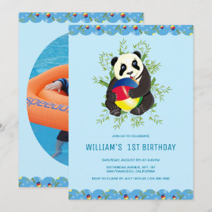 Cute Panda som spelar Boll Lycklig 1:a födelsedag Inbjudningar