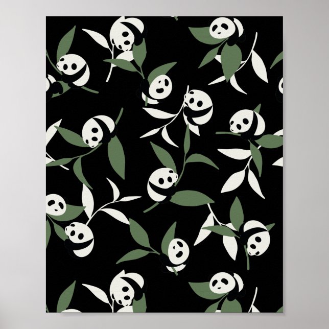 Cute Panda Spelar Bamboo Garden Poster (Framsidan)