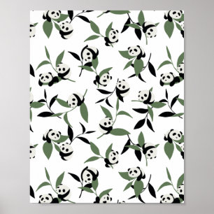 Cute Panda Spelar Bamboo Garden White Ver Poster