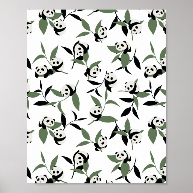 Cute Panda Spelar Bamboo Garden White Ver Poster (Framsidan)