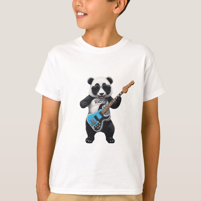 Cute Panda spelar Guitar, Music Panda Älskare T Shirt (Framsida)