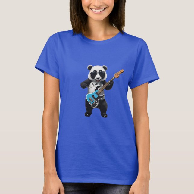 Cute Panda spelar Guitar, Music Panda Älskare T Shirt (Framsida)
