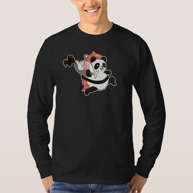 Cute Panda Sushi med räkor, rå soy Sauce Fi T Shirt (Framsida)