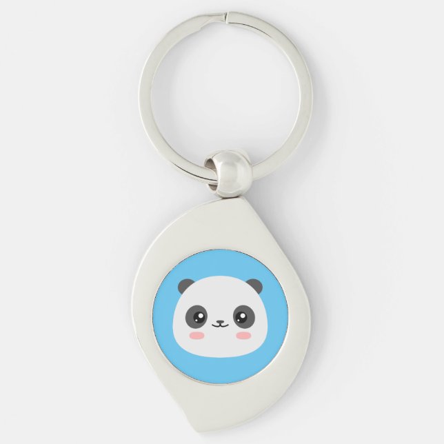 Cute Panda Swirl Silverfärgad Nyckelring (Framsidan)