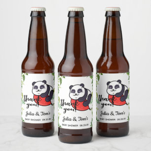 Cute Panda Tack Baby Shower Ölflaska Etikett