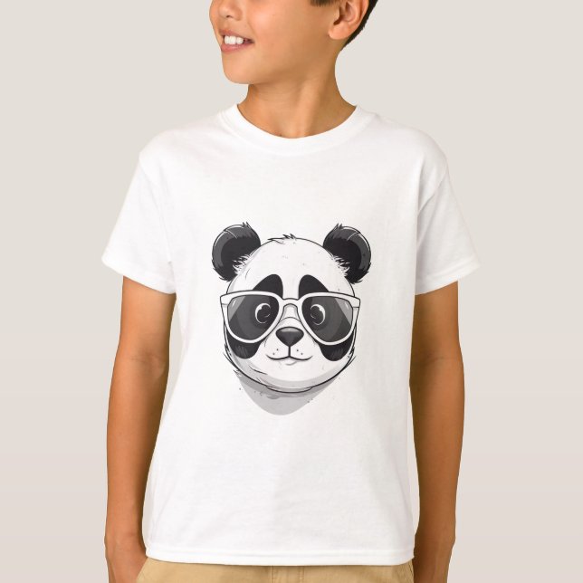 Cute Panda Tecknad T Shirt (Framsida)