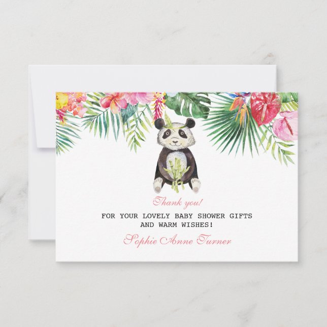 Cute Panda Tropical Blommigt Baby Shower Tack Kort (Framsida)