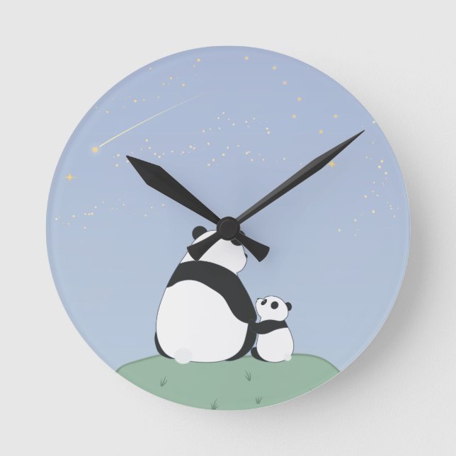 Cute Panda under Stars Rund Klocka (Framsida)