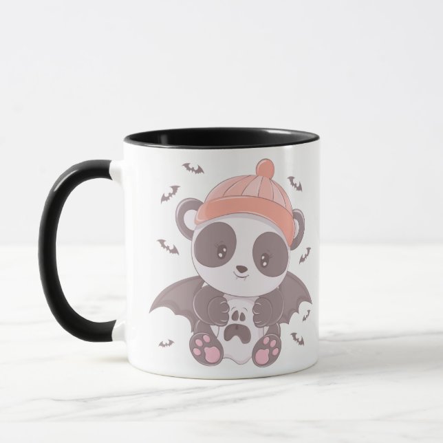 Cute Panda Vampire med Ghost & Fladdermus Hallowee Mugg (Vänster)