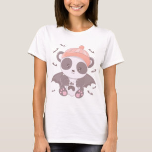 Cute Panda Vampire med Ghost & Fladdermus Hallowee T Shirt