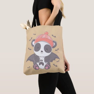 Cute Panda Vampire och Fladdermus Guld Halloween Tygkasse