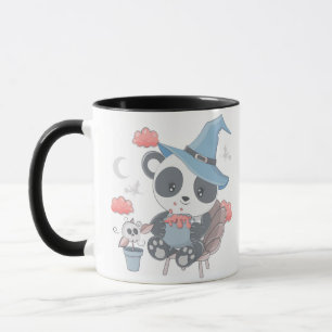 Cute Panda Witch Surroded Clouds Halloween Mugg