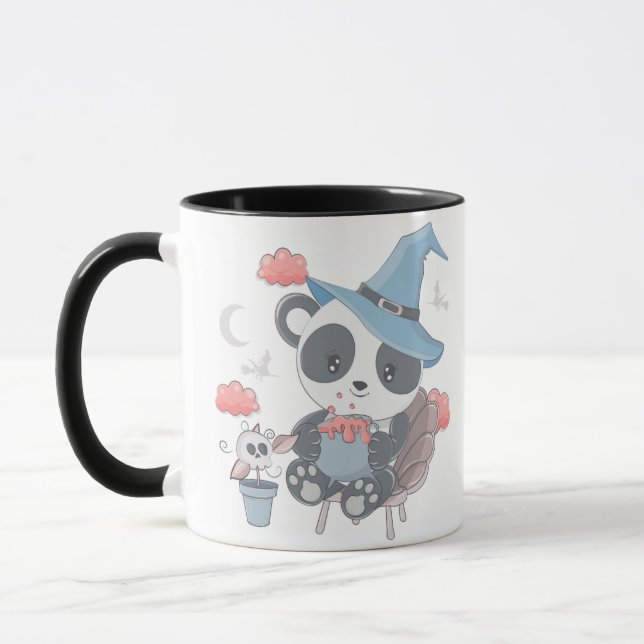 Cute Panda Witch Surroded Clouds Halloween Mugg (Vänster)