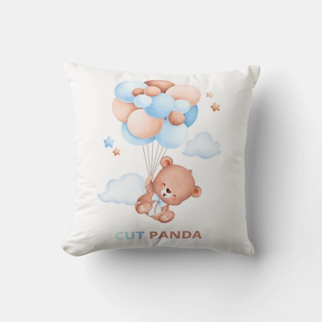 Cute Panda with Balloons Pillow – Adorable Kawaii  Kudde (Framsida)