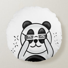 Cute Panda With Glasses Rund Kudde