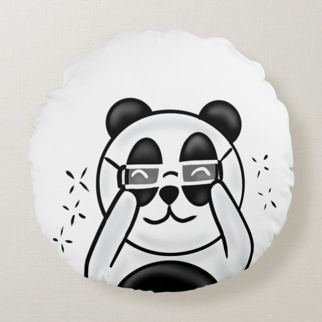 Cute Panda With Glasses Rund Kudde (Framsidan)