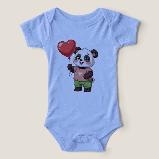Cute Panda with Heart Balloon Baby Bodysuit T Shirt (Design Framsida)