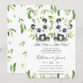 Cute Pandas Greenery Gender Reveal Baby Shower Inbjudningar