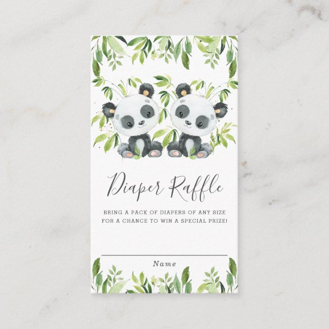 Cute Pandas Greenery Twin Boys Twillingar Diaper R Tilläggskort (Framsida)