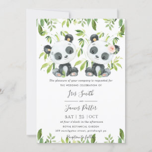 Cute Pandas Grönt Bamboo Greenery Bröllop Inbjudningar