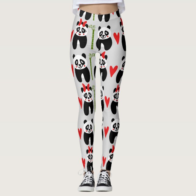 Cute Pandas Hearts: Barns Mönster Leggings (Framsida)