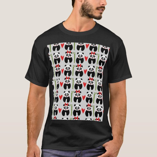 Cute Pandas Hearts: Barns Mönster T Shirt (Framsida)