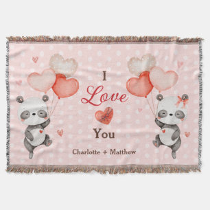 Cute Pandas Kärlek Red Heart Balloons Valentine Filt